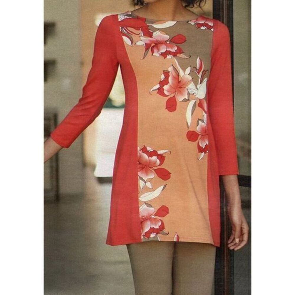 J Jill Wearever Collection Womens Tunic Orchids Burnt Orange Large